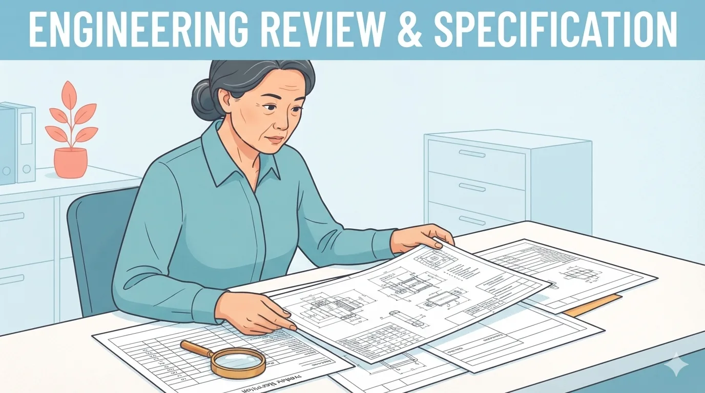 Engenheiro revisando especificações técnicas de qualidade