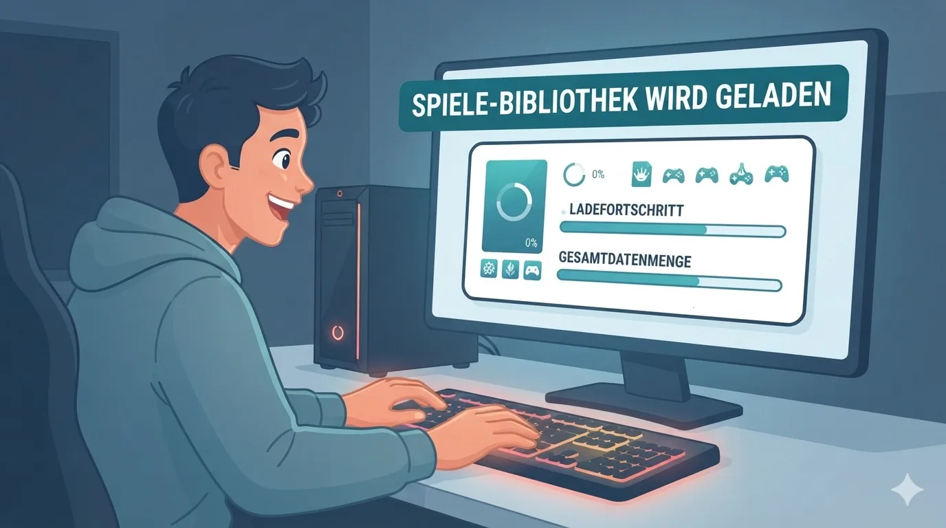 Jovem acessando jogo compartilhado em um PC gamer