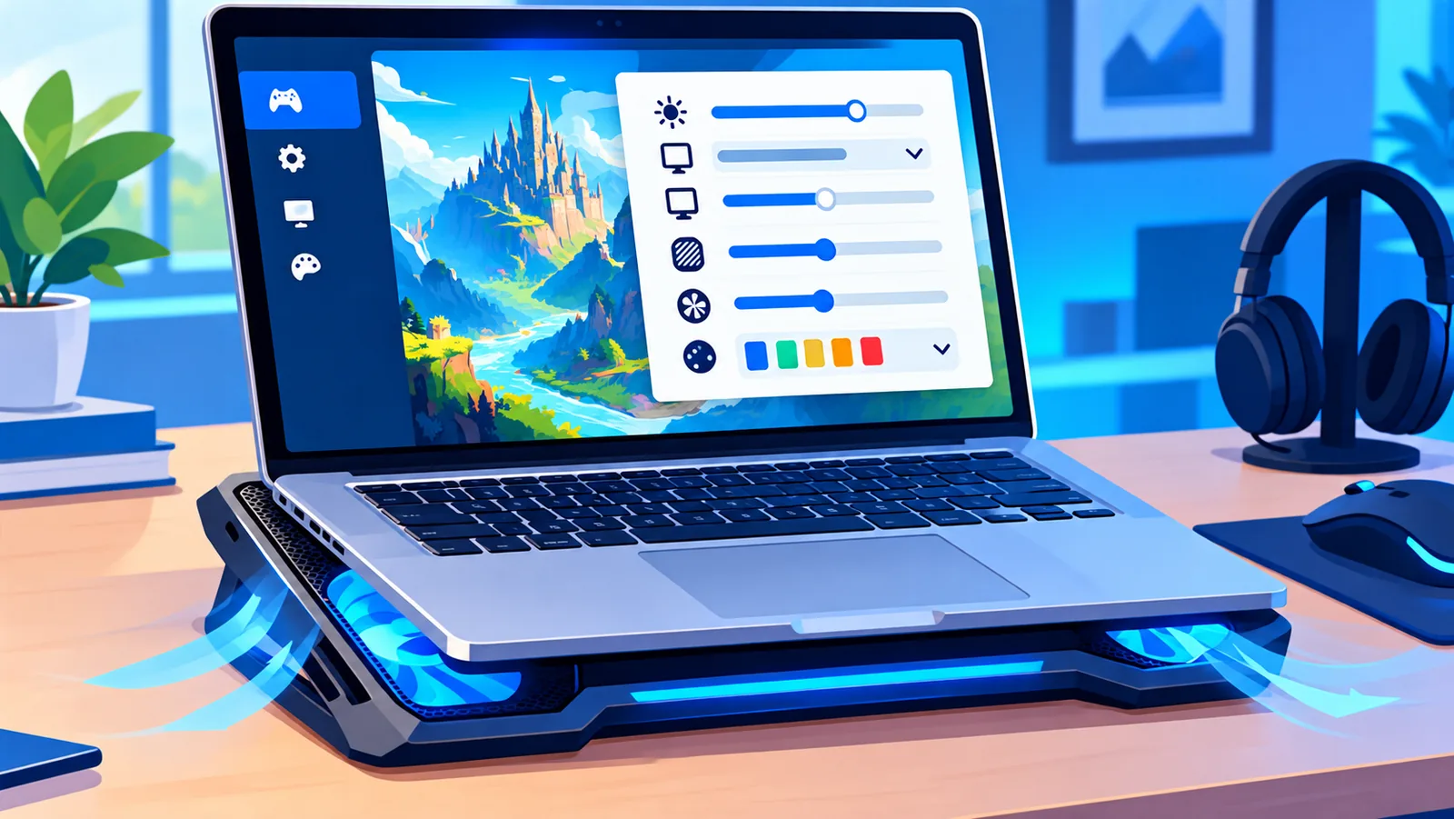 Laptop Mac com menu de configurações gráficas aberto
