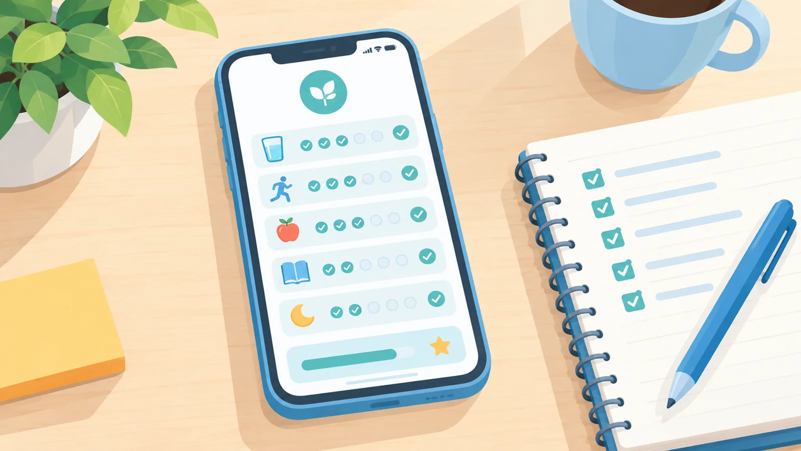 Aplicativo simples de acompanhamento de hábitos na tela do celular