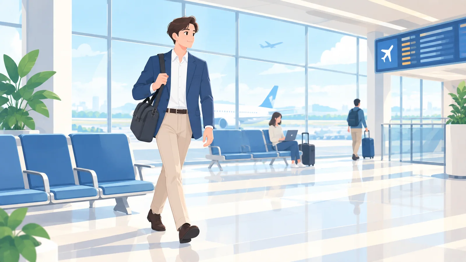 Executivo em sala VIP de aeroporto