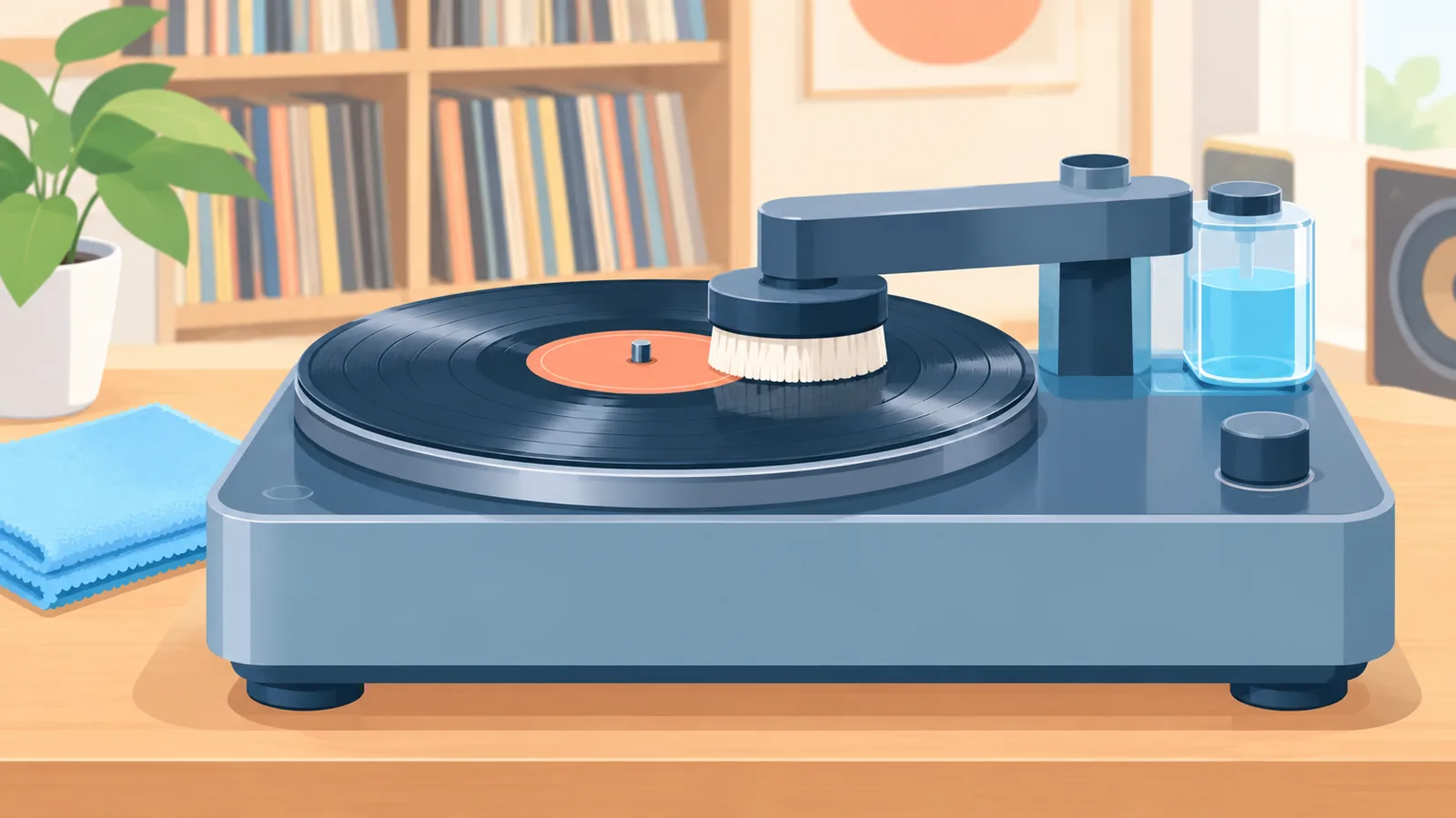 Máquina de lavagem de discos com um vinil no prato