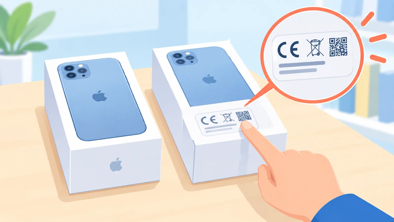 Duas caixas de iPhone lacradas lado a lado, uma com selo de homologação visível
