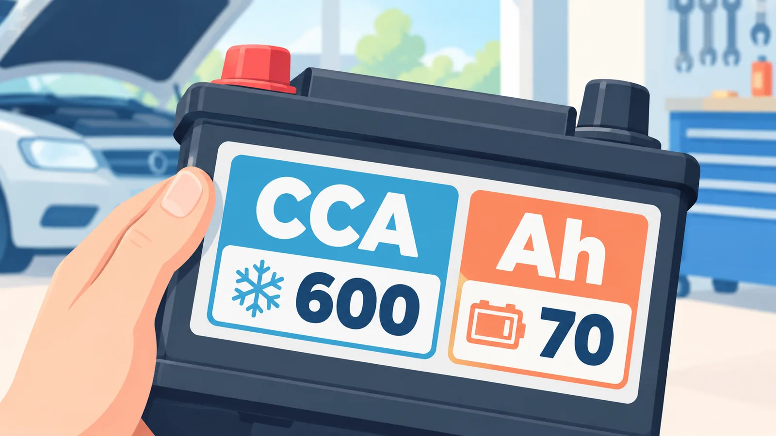 Eticheta bateriei auto cu specificatii CCA si Ah