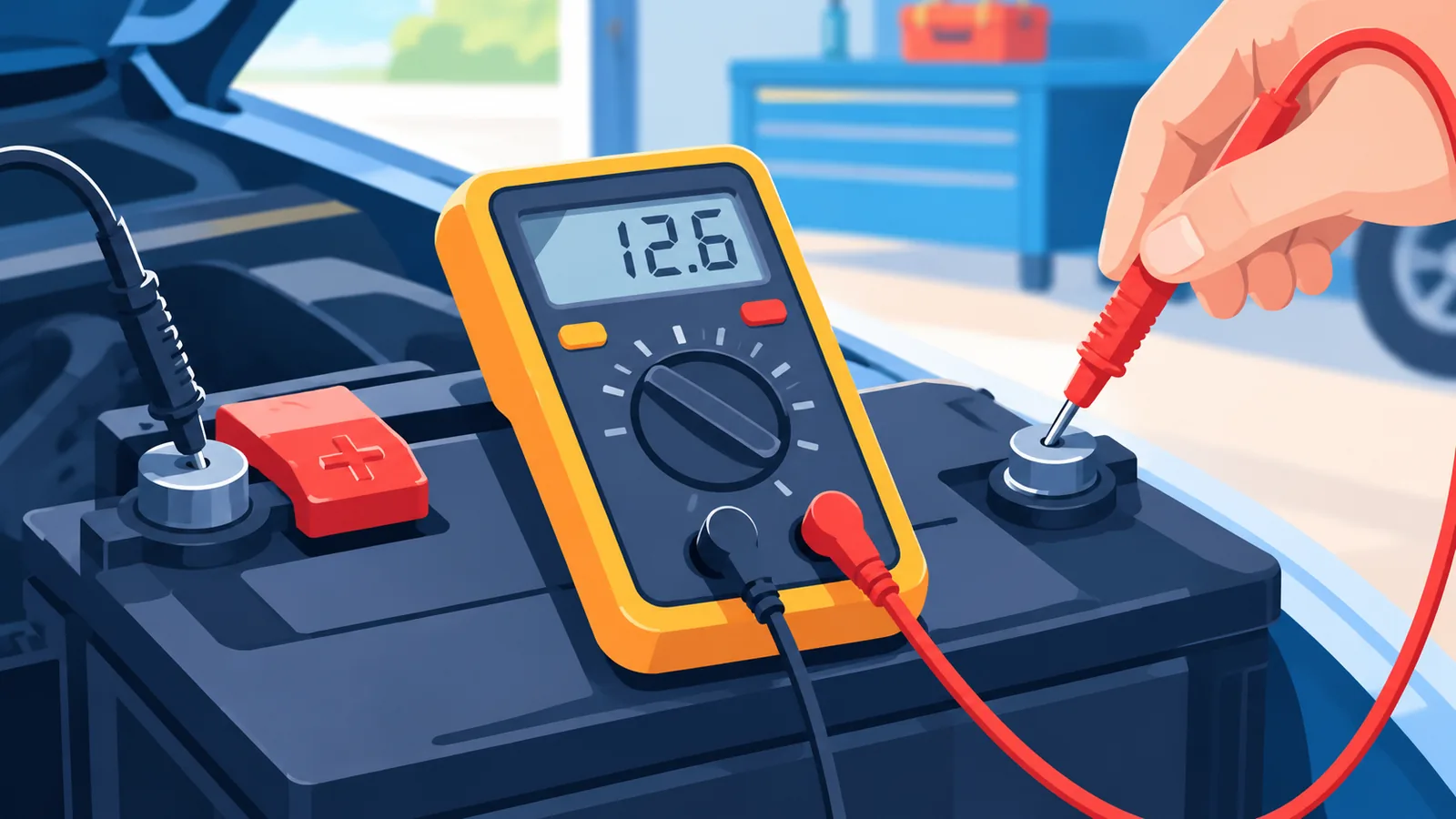 Multimetru digital pregătit pentru testarea bateriei auto