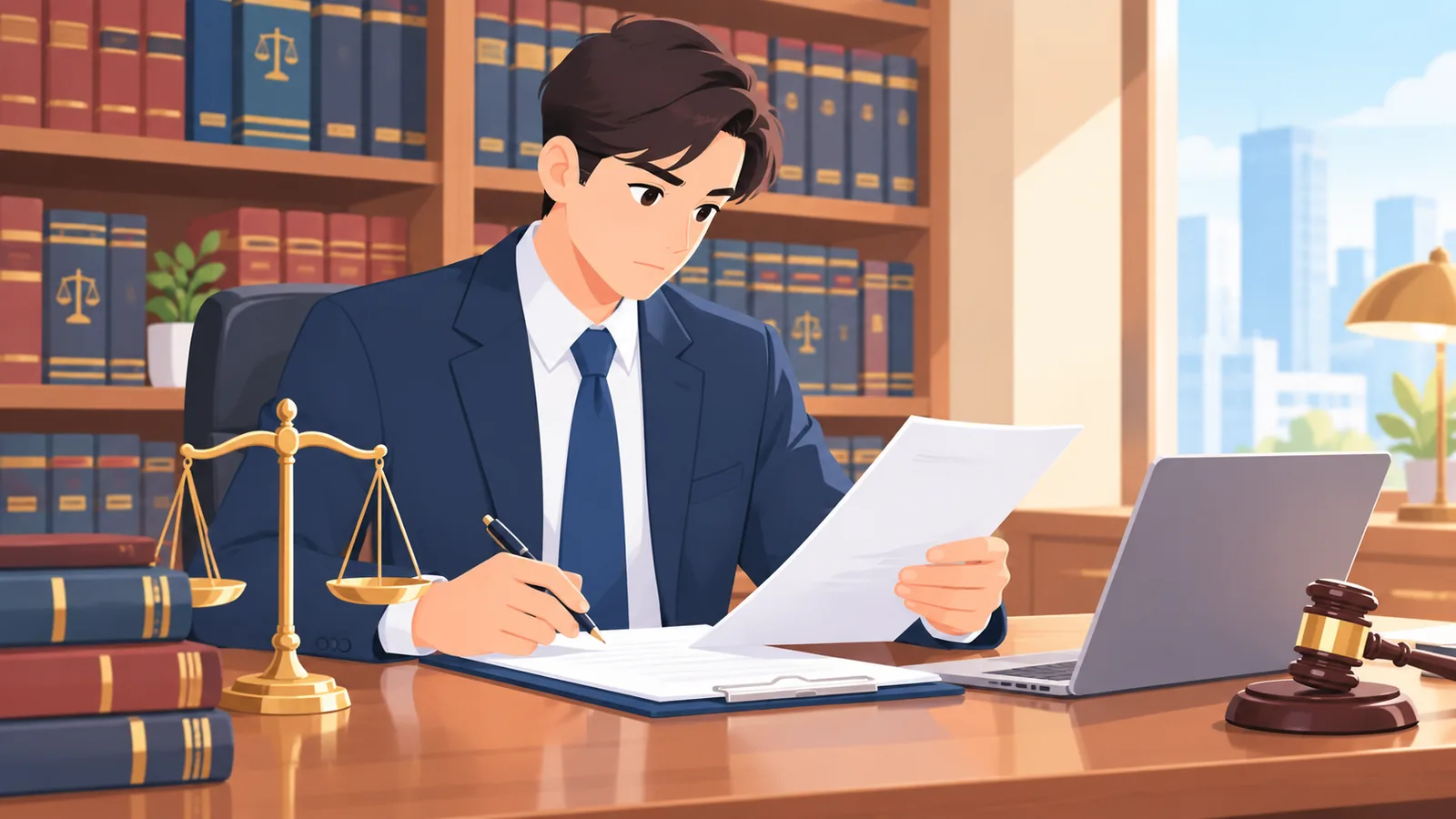 Avocat corporate analizând documente juridice