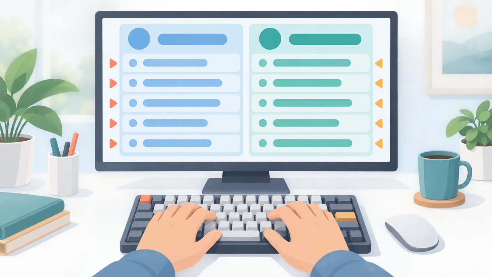 Comparație vizuală între comenzi pe un monitor