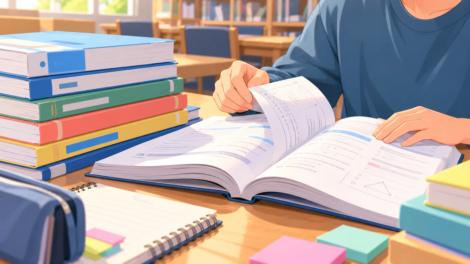 Manuale și culegeri de probleme pe o masă de bibliotecă
