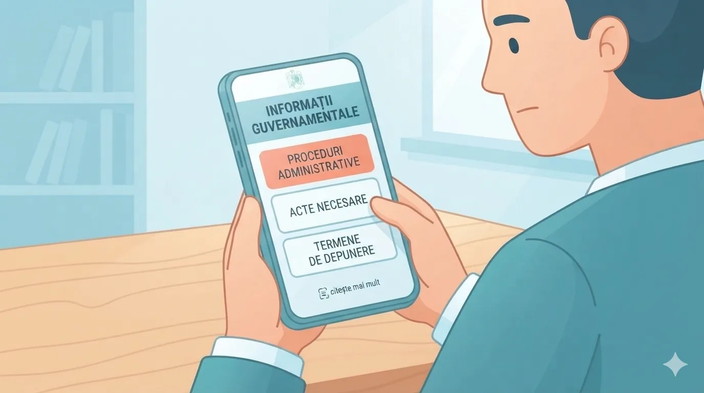 Persoană citind informații oficiale pe telefon