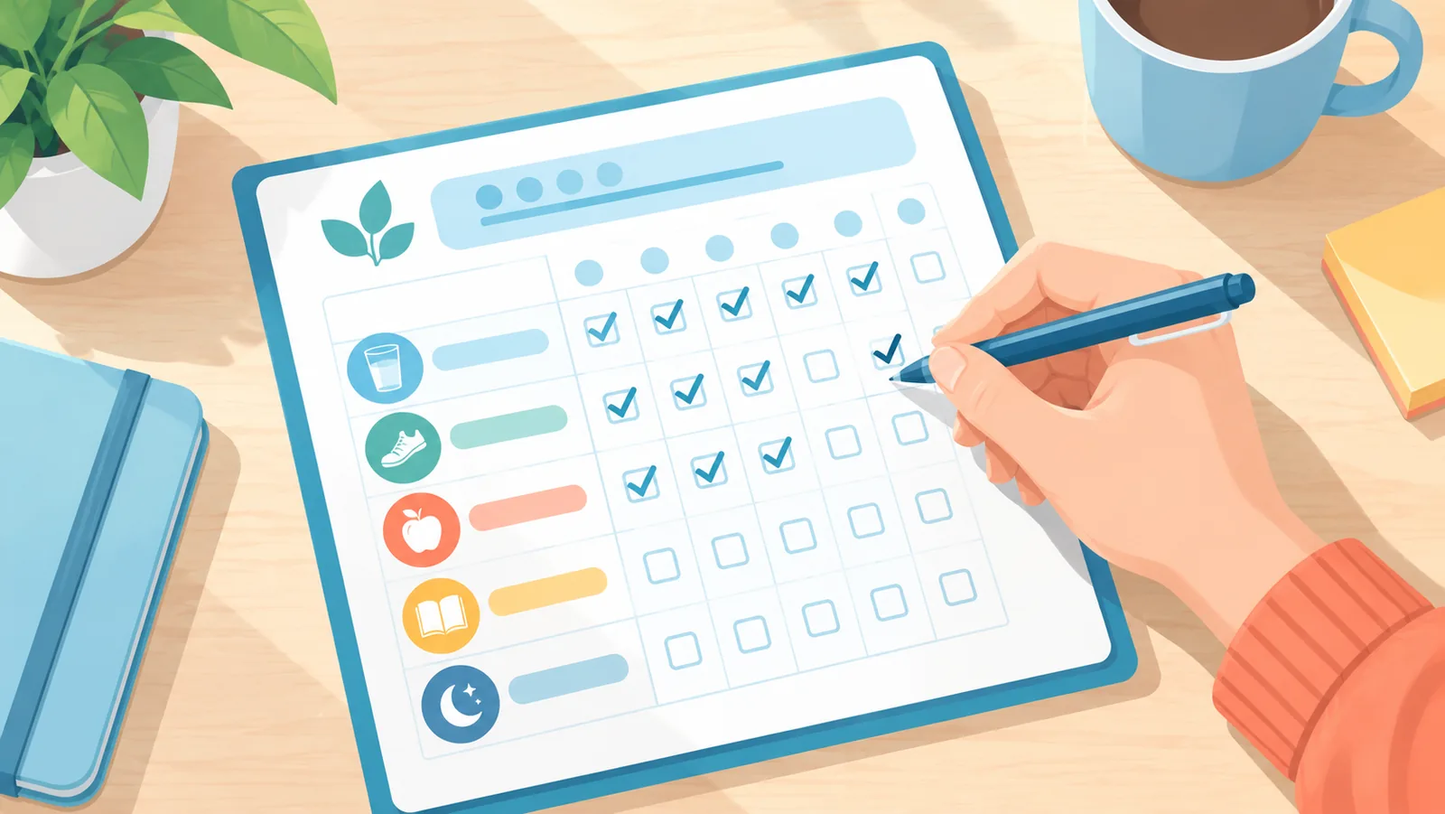 Bifarea zilnică a progresului într-un calendar de obiceiuri
