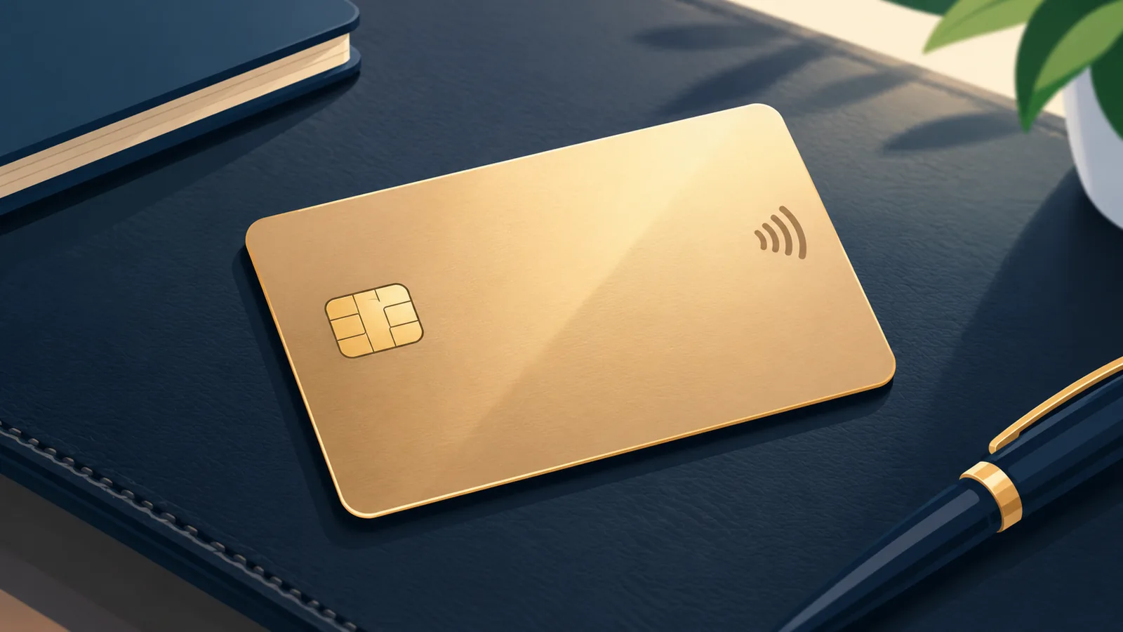 Card de credit premium pe birou din piele