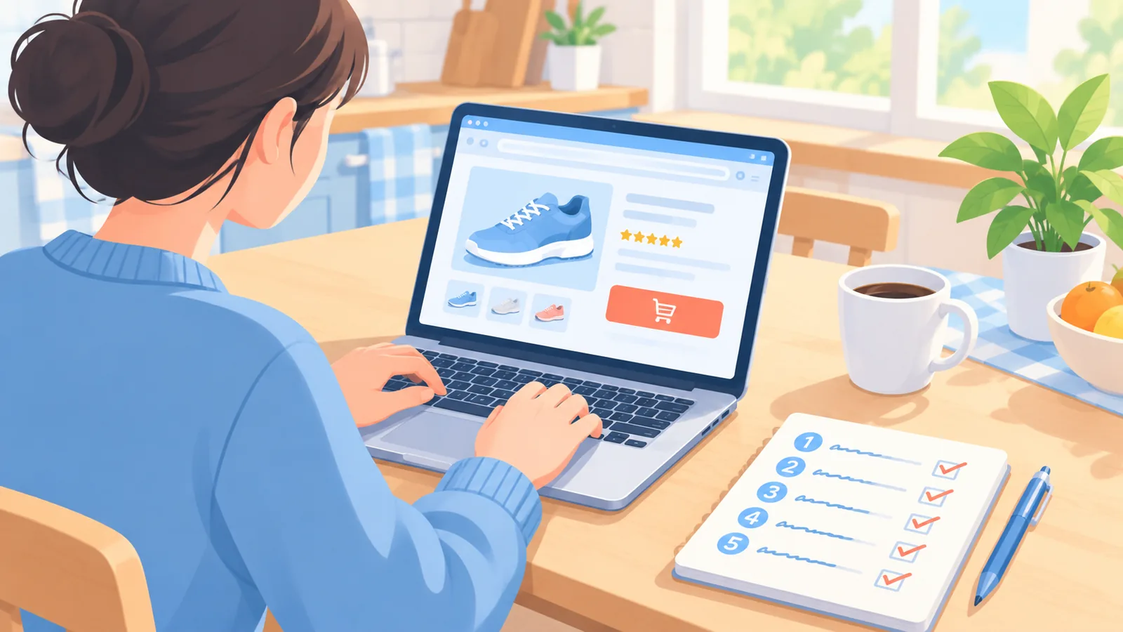 Persoană care urmează pași numerotați pentru o cerere online