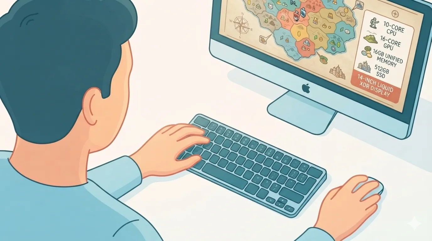 มือกำลังเล่นเกมกลยุทธ์บนหน้าจอ iMac