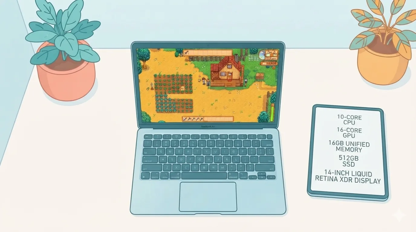 MacBook Air เปิดเกมทำฟาร์มพิกเซลอาร์ต