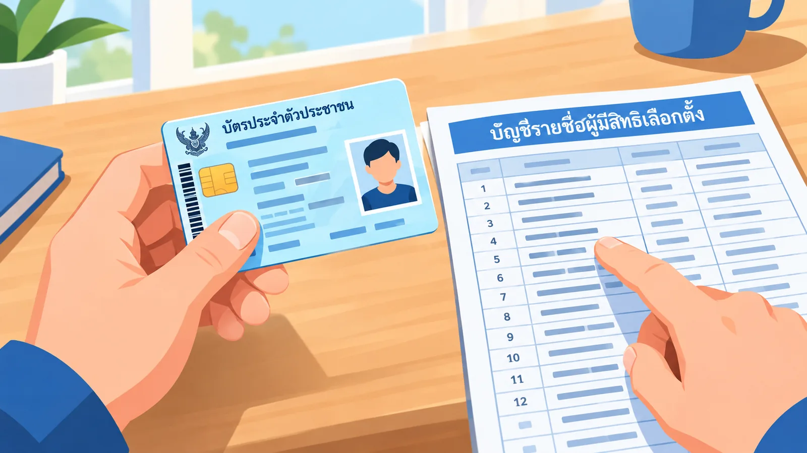 เปรียบเทียบชื่อบนบัตรประชาชนกับบัญชีรายชื่อผู้มีสิทธิเลือกตั้ง
