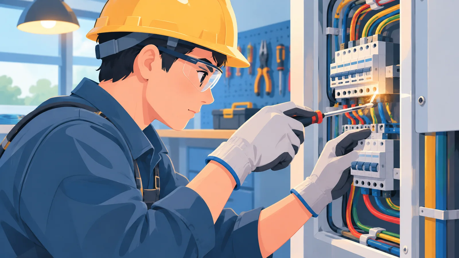 Elektrik panosu üzerinde çalışan teknisyen