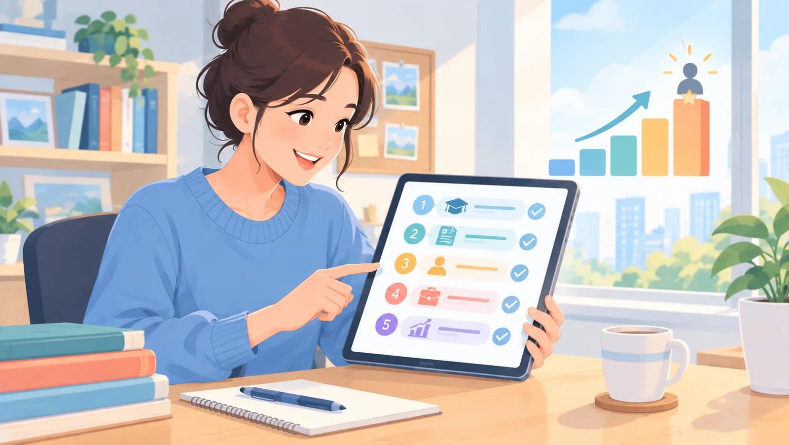 Tablette kariyer kontrol listesini inceleyen kişi