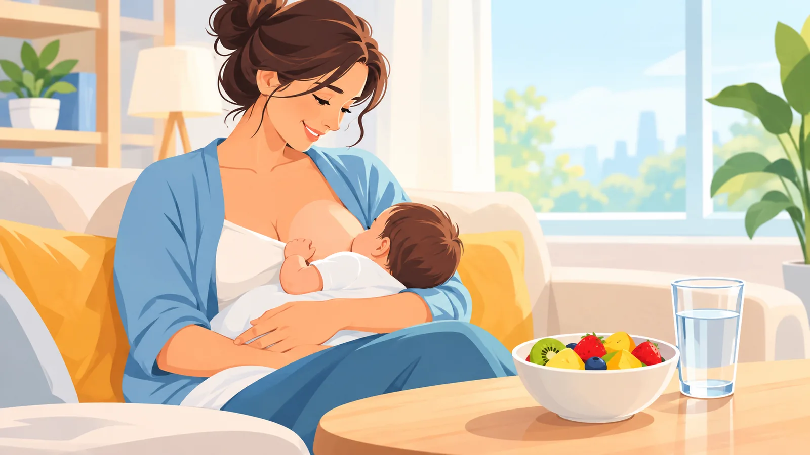 Emziren anne evde bebeğini emzirirken sağlıklı beslenme ortamı