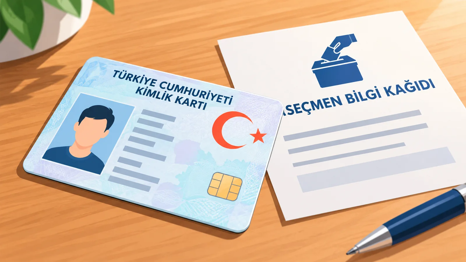 Seçmen bilgi kağıdı ve kimlik kartı yan yana masada