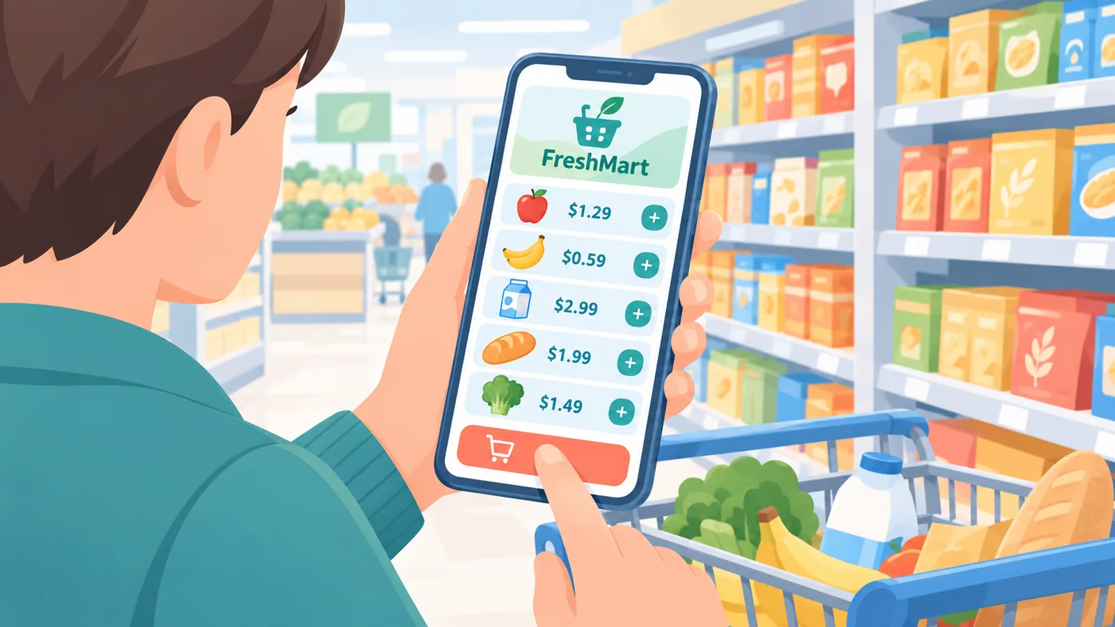 Market zincirinin mobil uygulamasından alışveriş yapılıyor