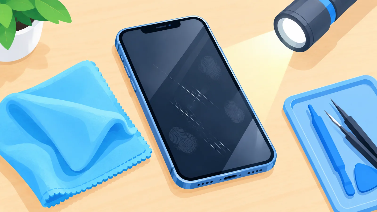 Bir telefonun arka yüzünü inceleyen kontrol masası
