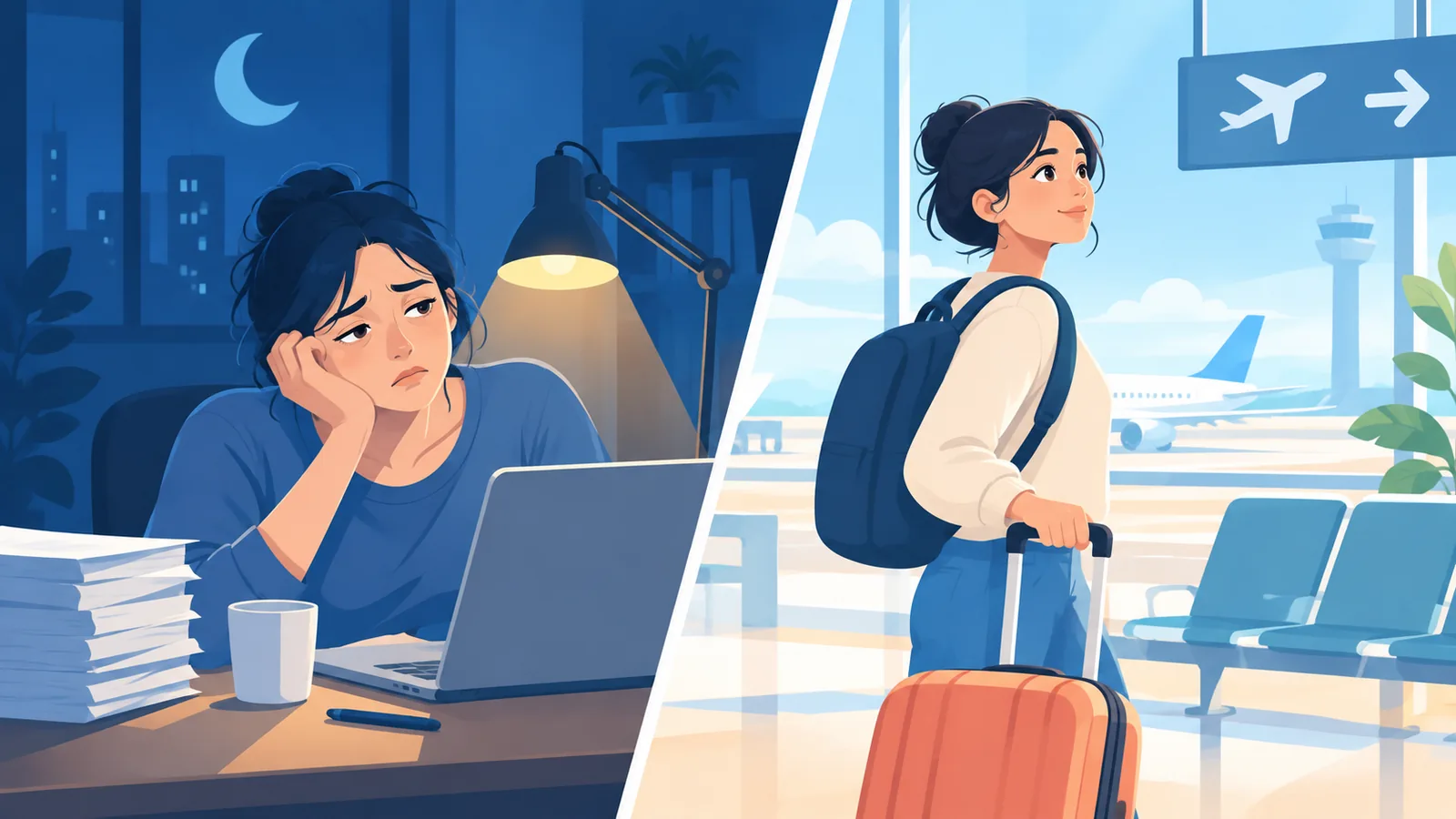 Vardiyalı çalışan ve jet lag yaşayan yolcu