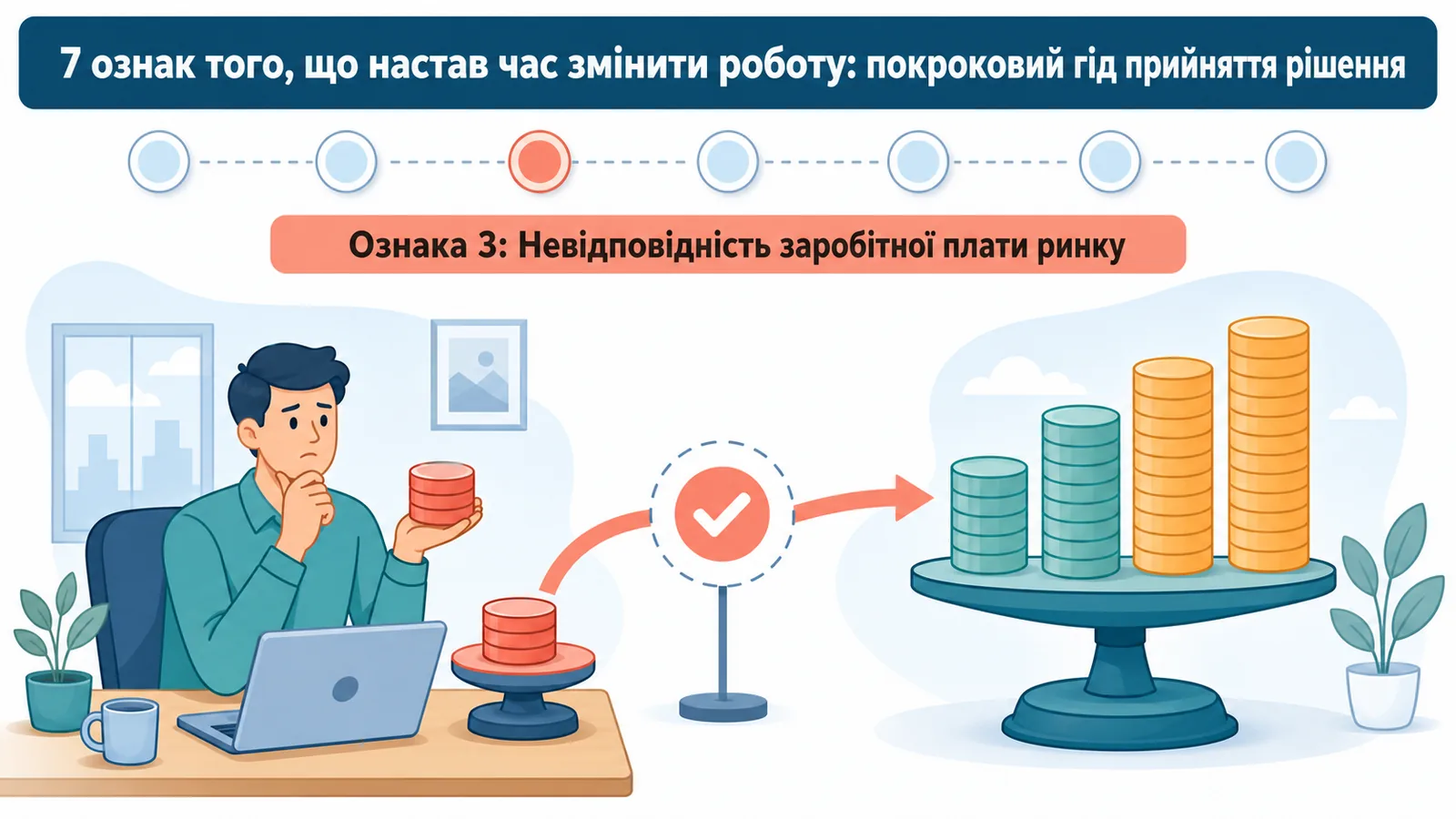 Втомлений працівник тримається за скроні за захаращеним робочим столом