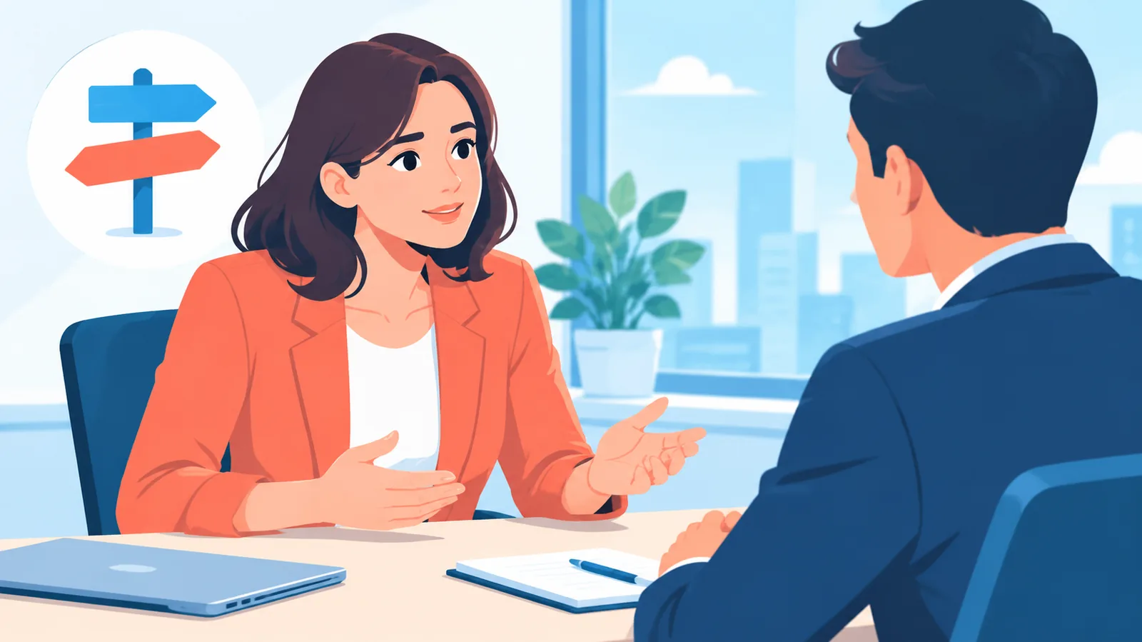 Ứng viên và nhà tuyển dụng trò chuyện trong buổi phỏng vấn