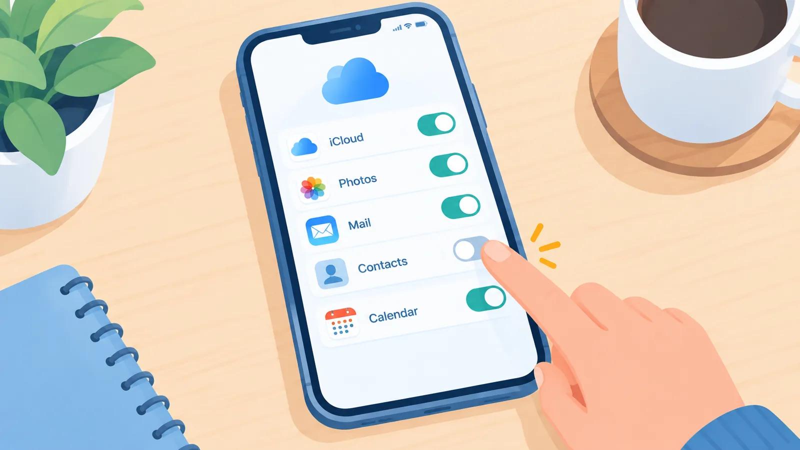 Bật lại các công tắc đồng bộ trong Cài đặt iCloud