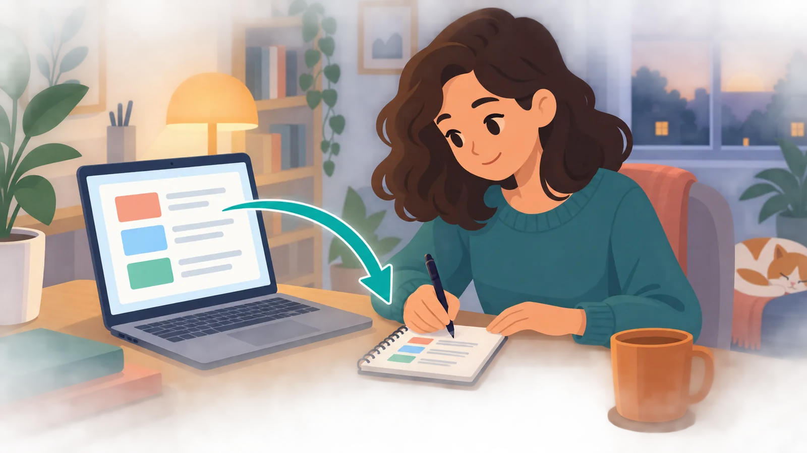 Người dùng ghi chú nhanh tiến độ công việc trước khi tạm dừng máy tính