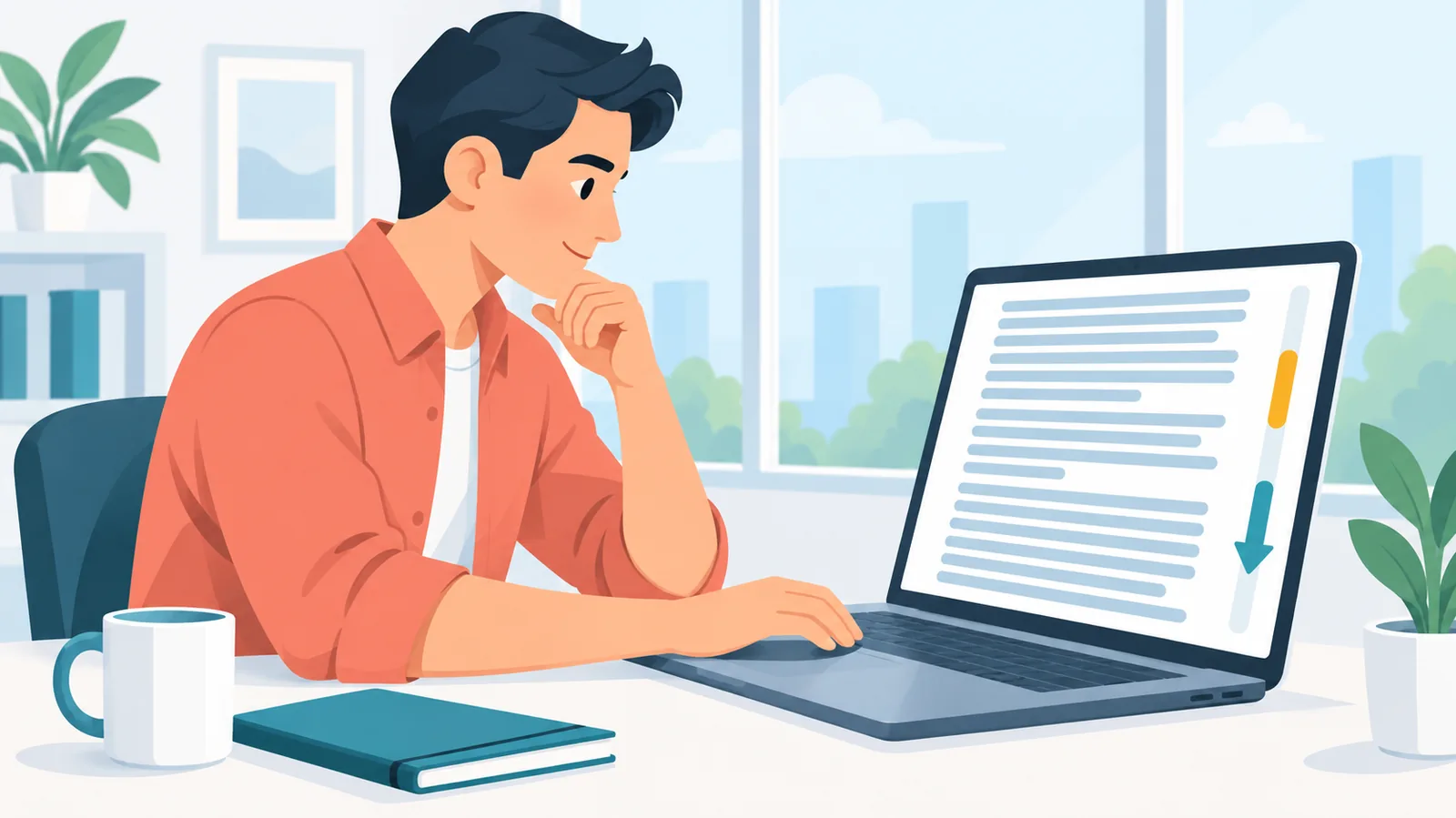 Người dùng đọc phần câu hỏi thường gặp trên màn hình máy tính