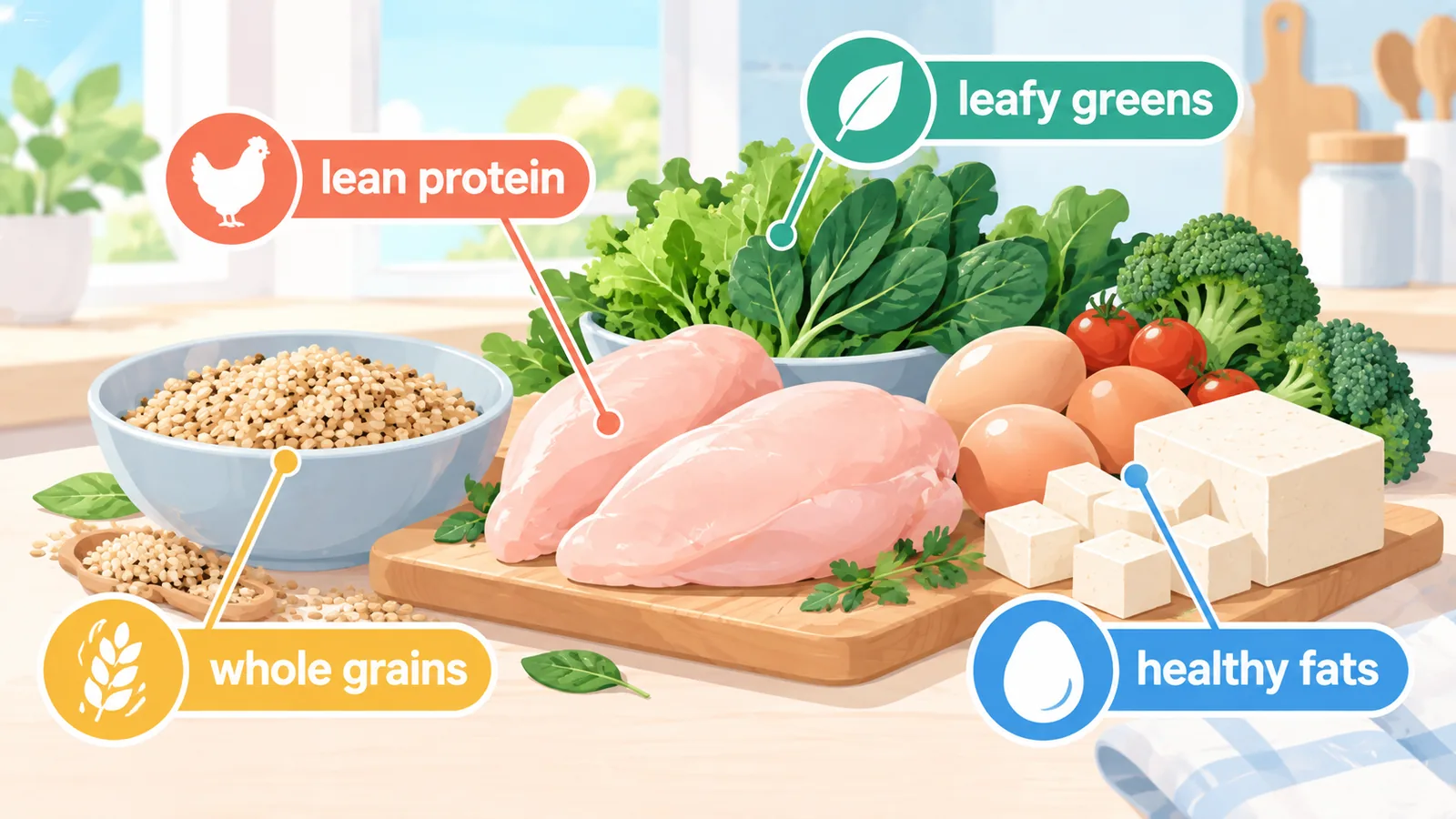 Nhóm thực phẩm giàu đạm và rau xanh nên ưu tiên