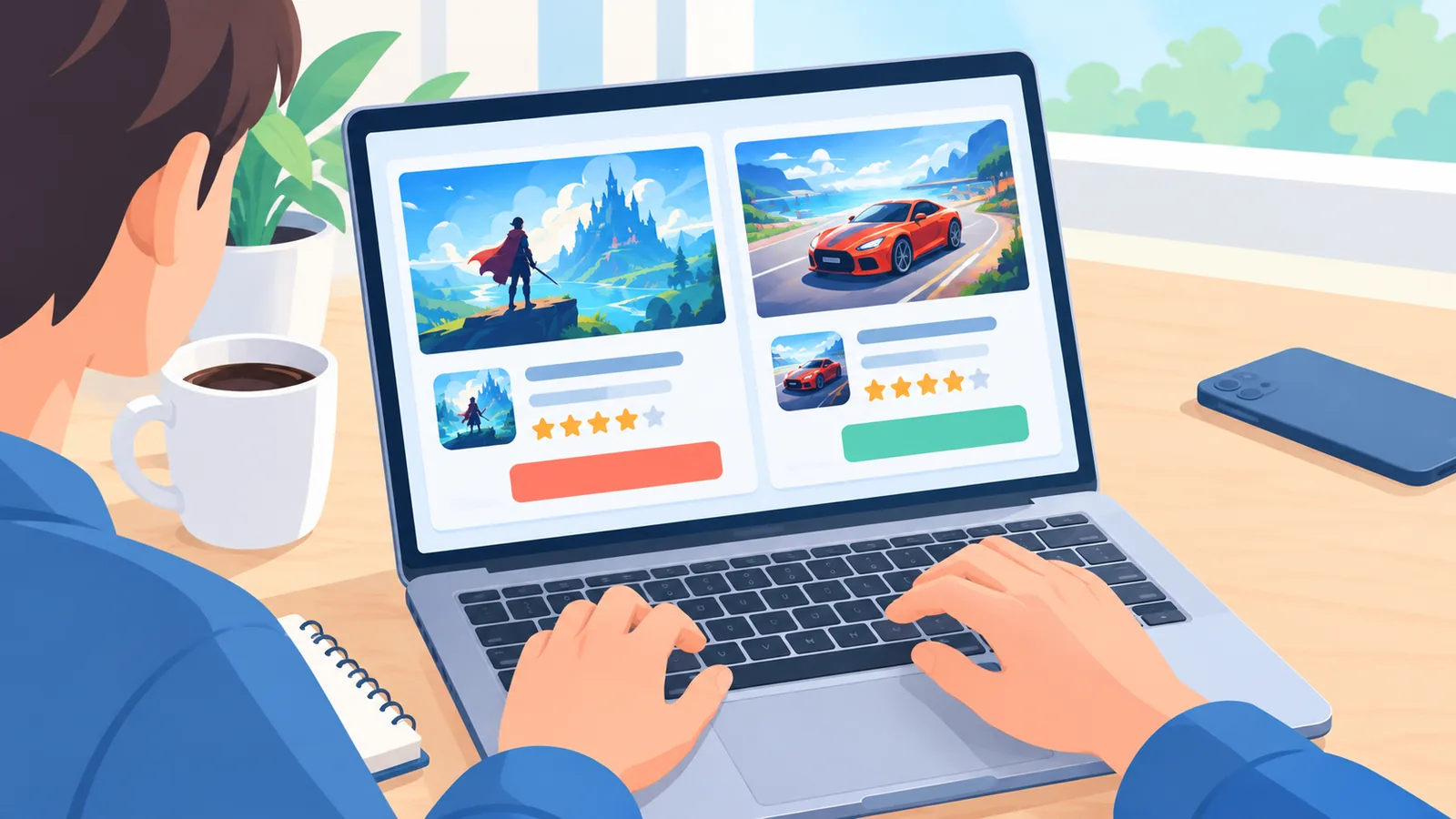 Người dùng so sánh hai tựa game trên màn hình MacBook