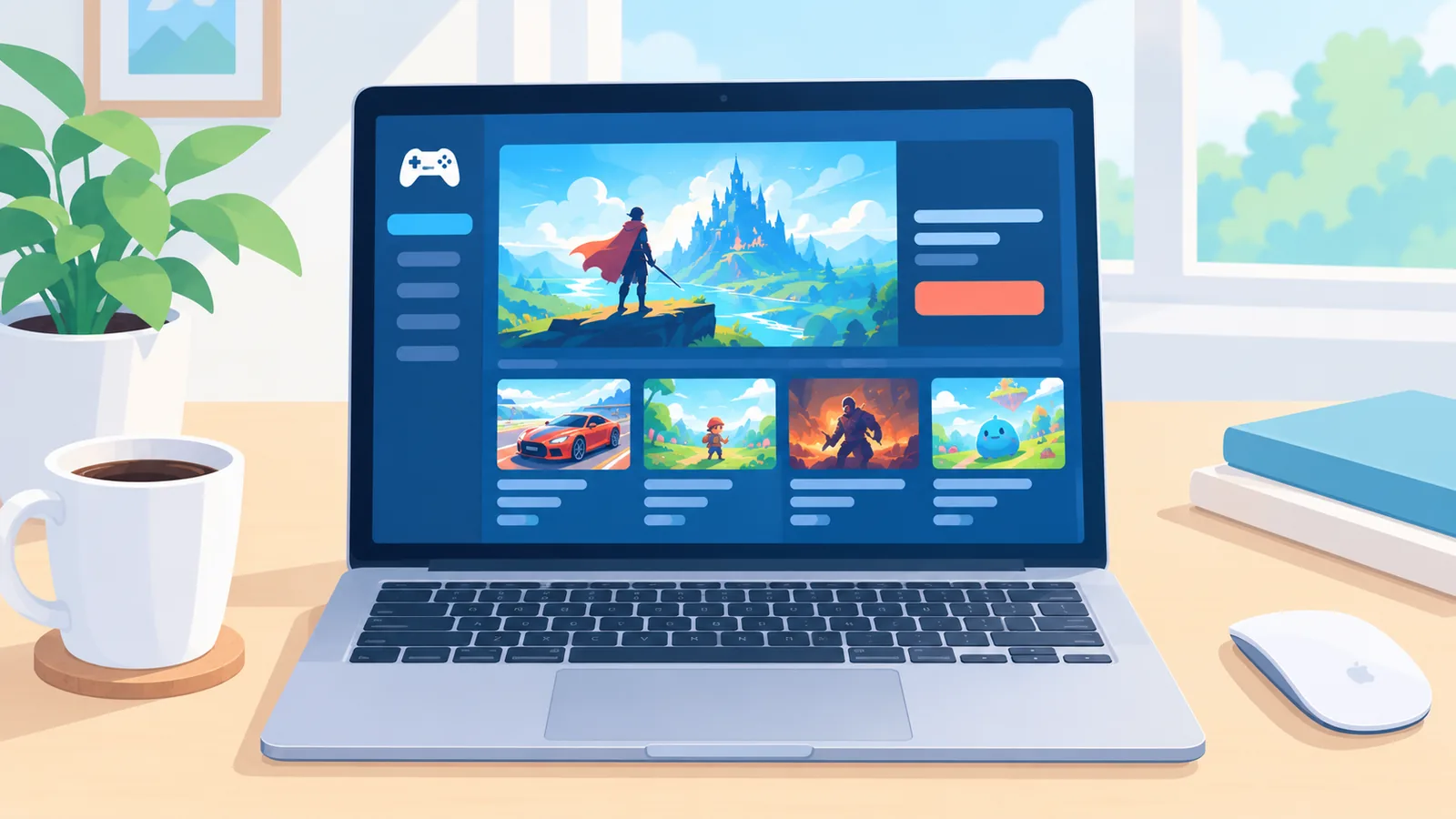 Cửa hàng game trực tuyến hiển thị trên màn hình MacBook