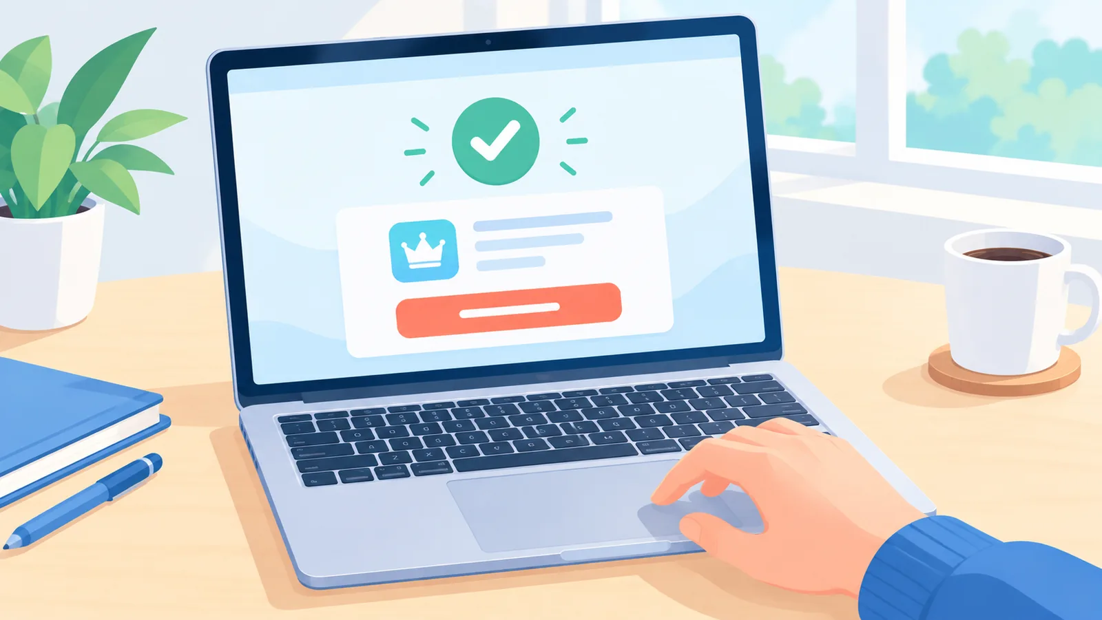 Tay chạm vào trackpad MacBook với màn hình xác nhận đăng ký