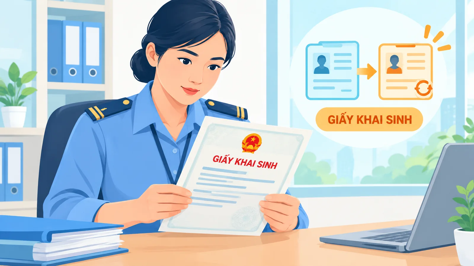 Cán bộ địa phương xem xét giấy tờ thay đổi họ tên hợp pháp