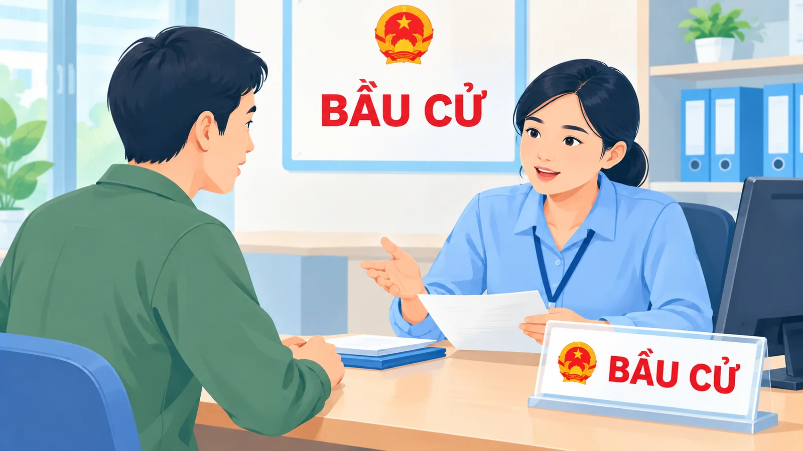 Người dân đến gặp trực tiếp cán bộ tổ bầu cử để báo sai sót