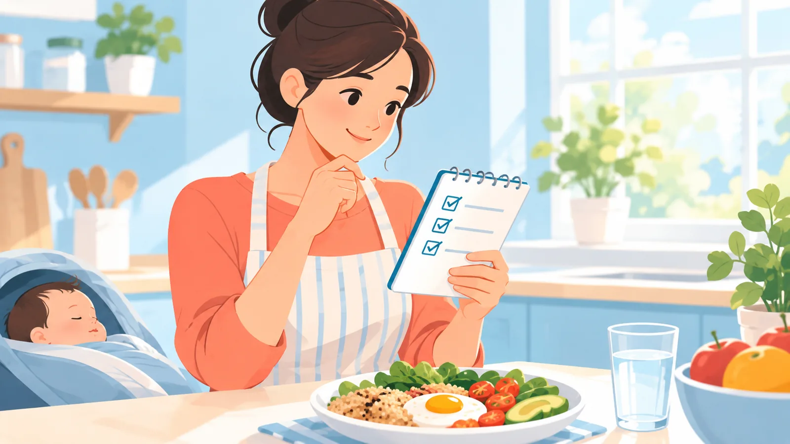 Người phụ nữ đọc sổ ghi chú thói quen vào buổi sáng