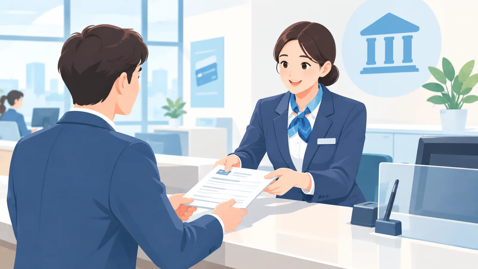Nhân viên ngân hàng hướng dẫn hồ sơ đăng ký thẻ