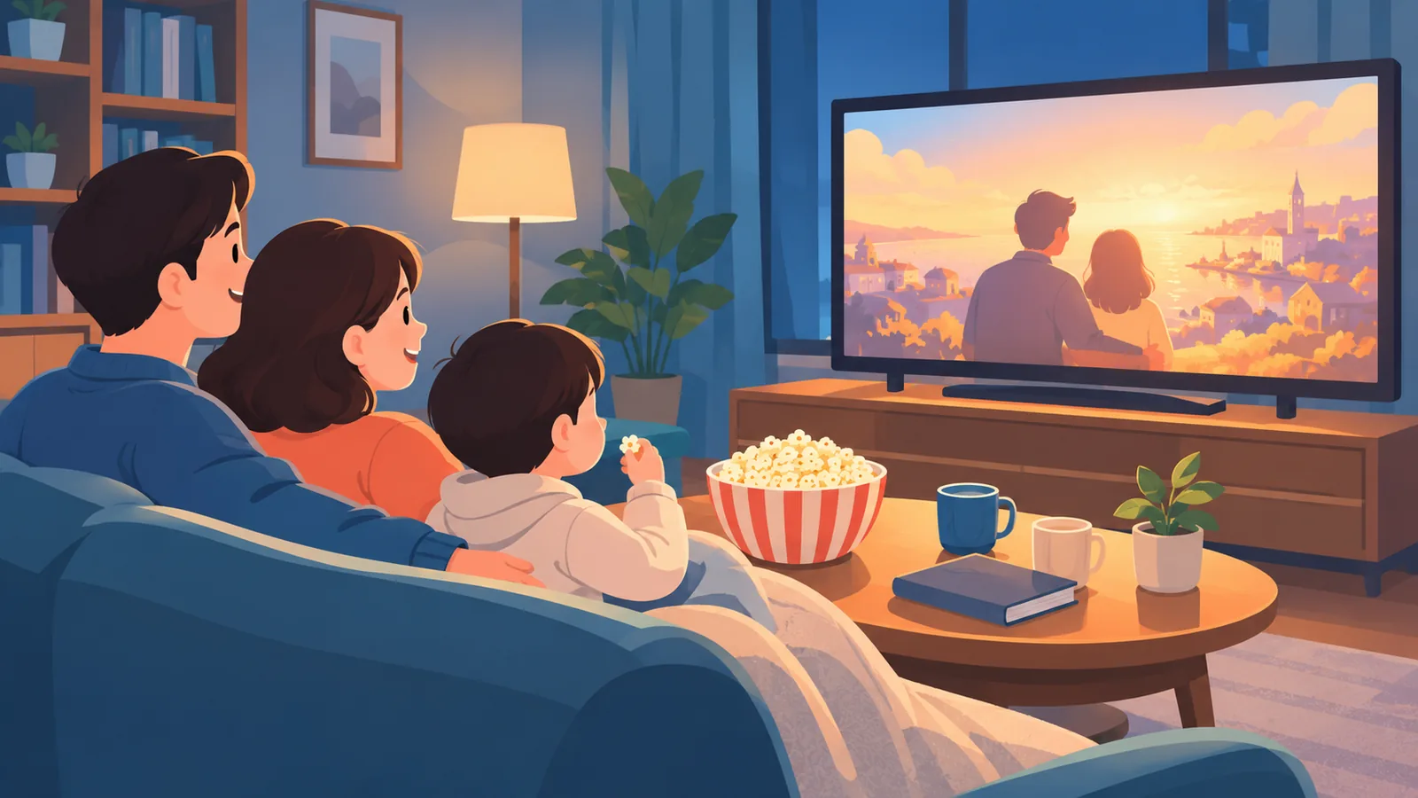 شاشة سينما بجانب جهاز بث منزلي