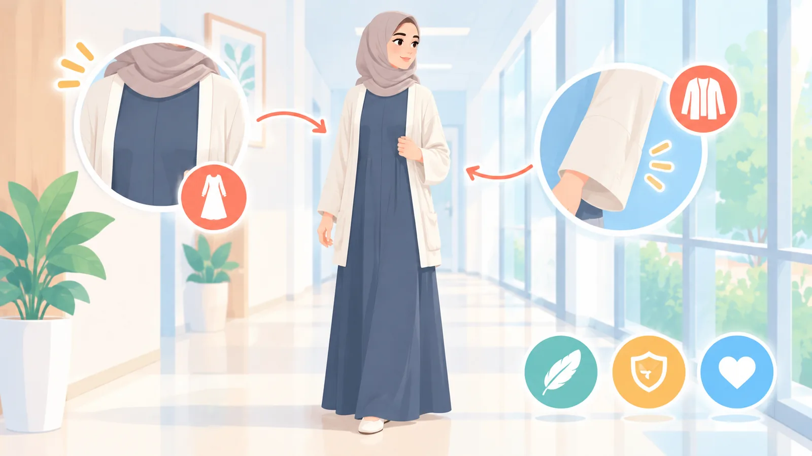 امرأة ترتدي ملابس فضفاضة فوق مصحح وضعية لا يظهر