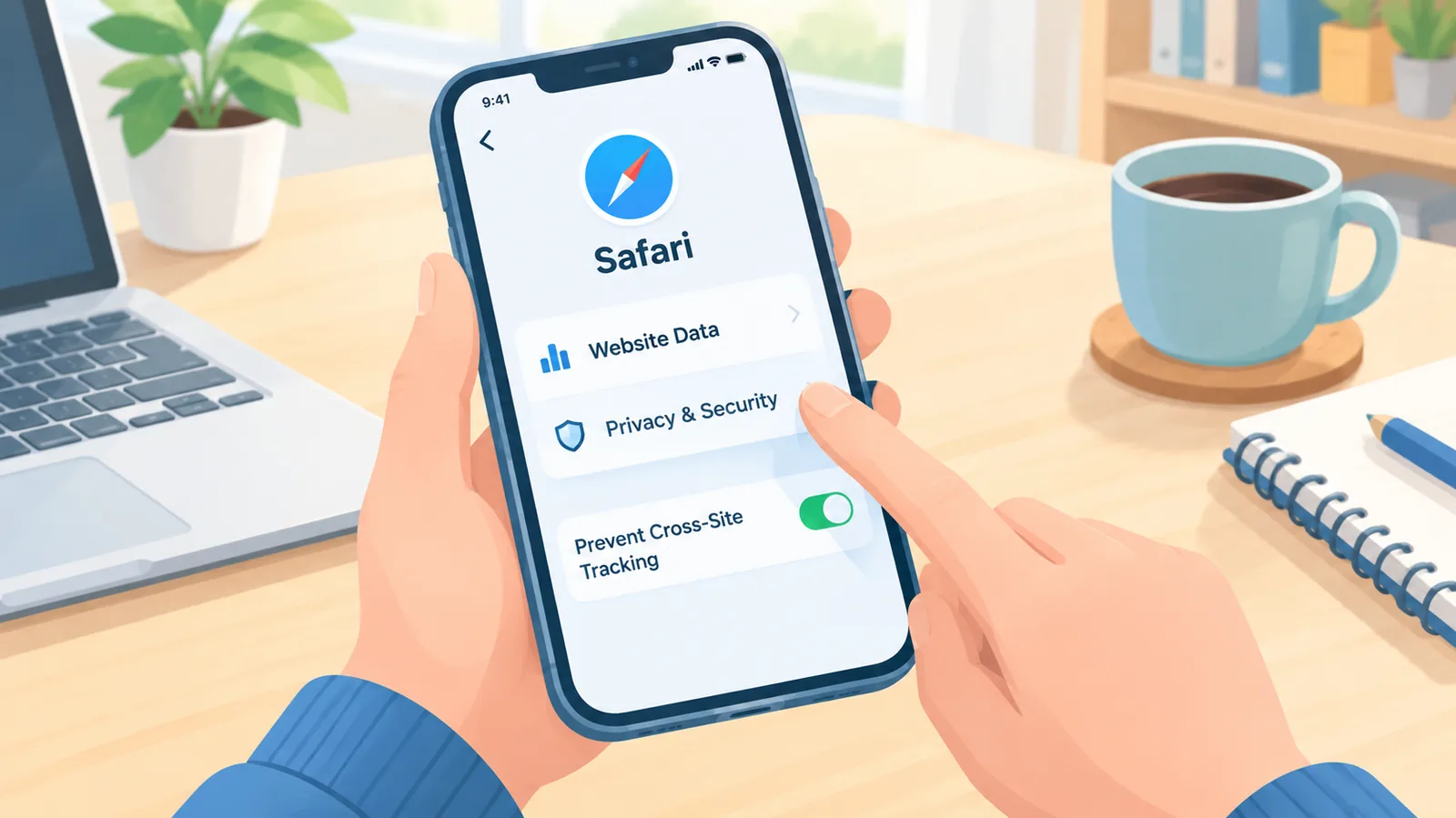 شخص يراجع إعدادات الخصوصية وبيانات المواقع في Safari