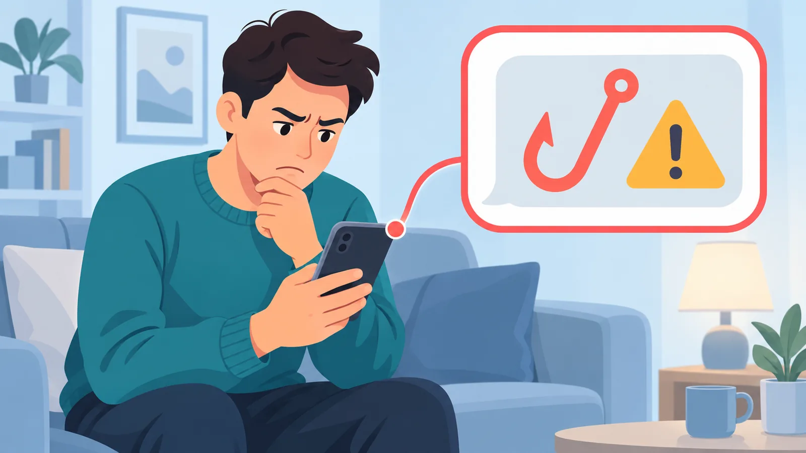 ফোনে সন্দেহজনক বার্তা দেখে চিন্তিত ব্যক্তি
