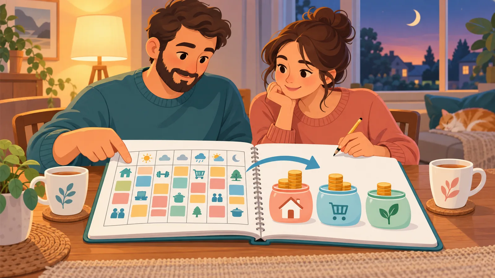 চায়ের সঙ্গে সাপ্তাহিক পরিকল্পনা নিয়ে আলোচনারত দম্পতি