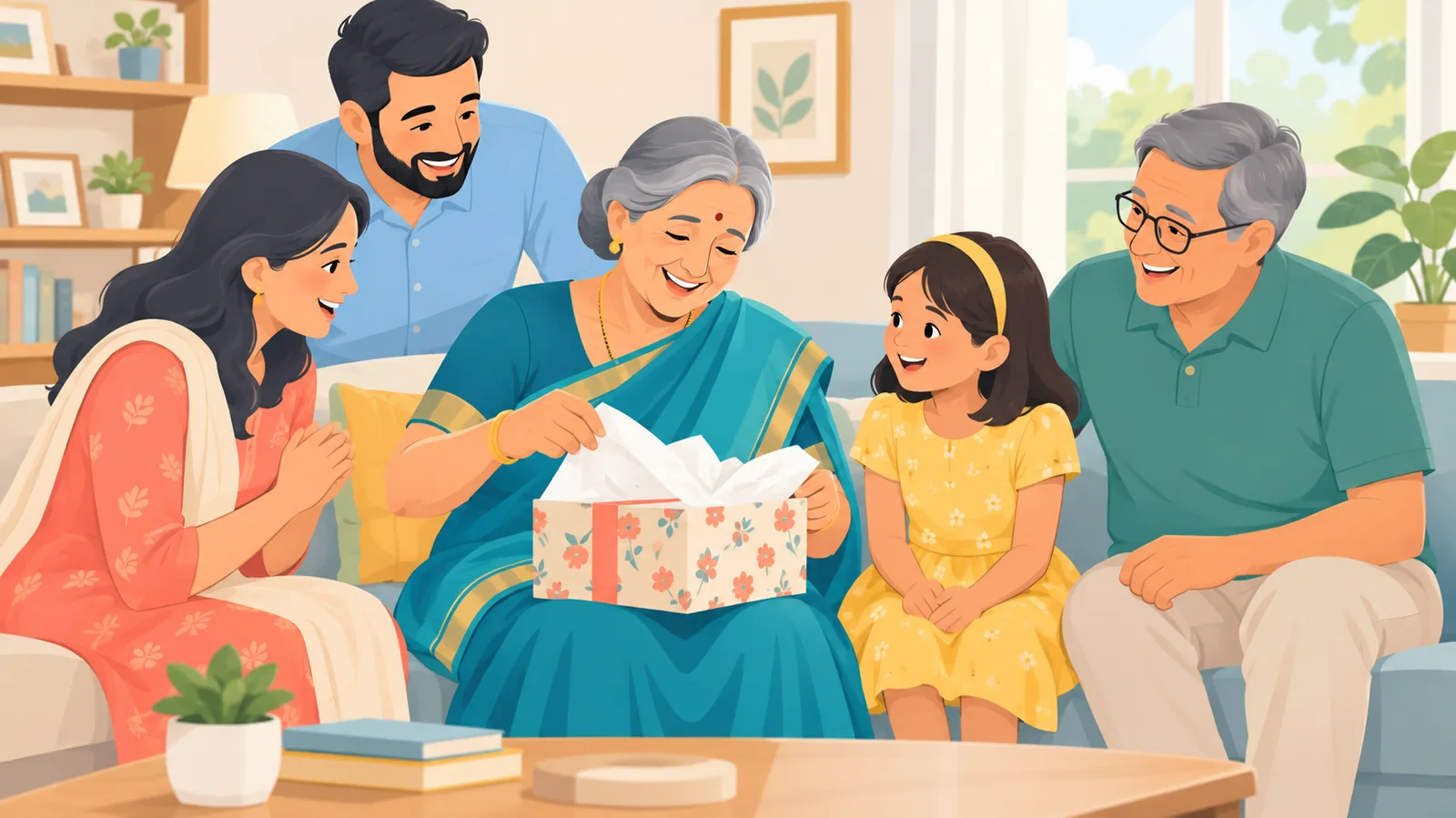 উপহারের বাক্সে ফিতে বাঁধছেন একজন, পাশে হাতে লেখা কার্ড