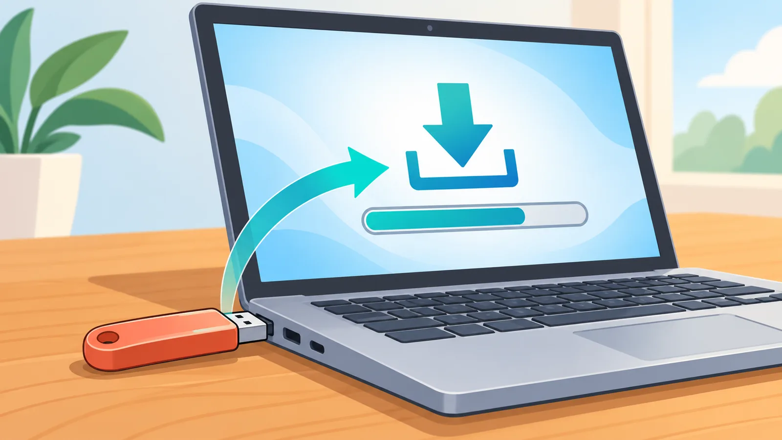 ল্যাপটপে লাগানো Windows ইনস্টল USB ড্রাইভ
