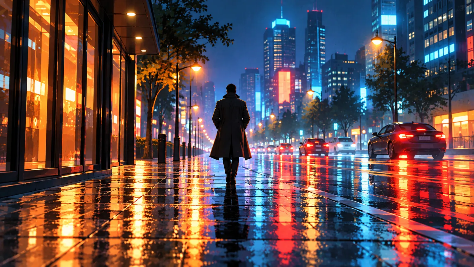 雨夜街头的神秘剪影