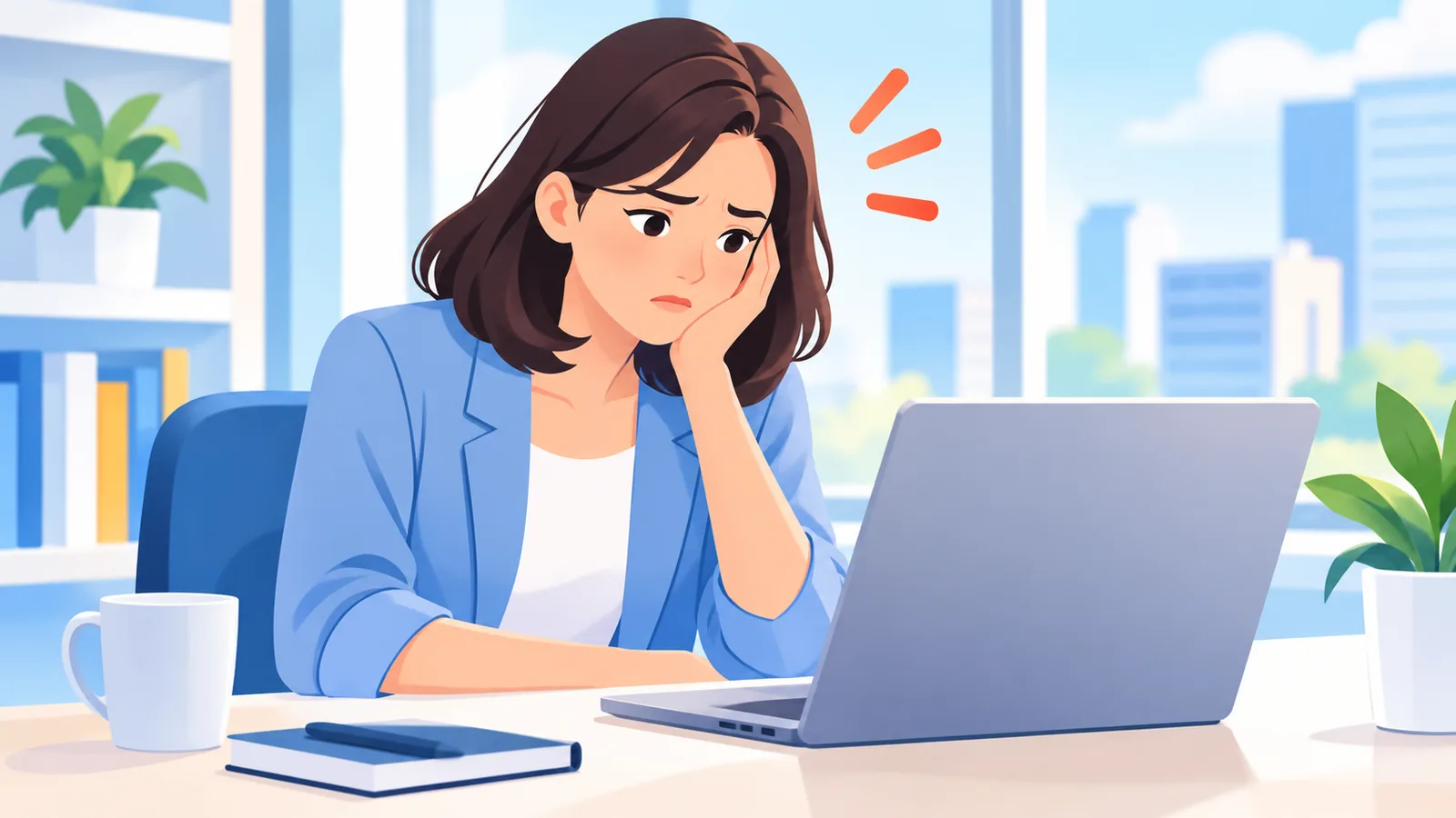 办公室里久坐的女性