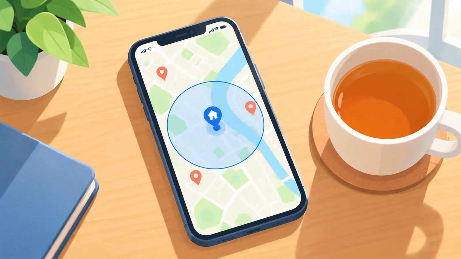 手机地图上标出约8公里范围的示意图
