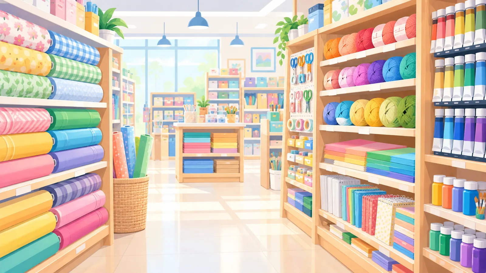 货架上材料齐全的手工艺品店内景